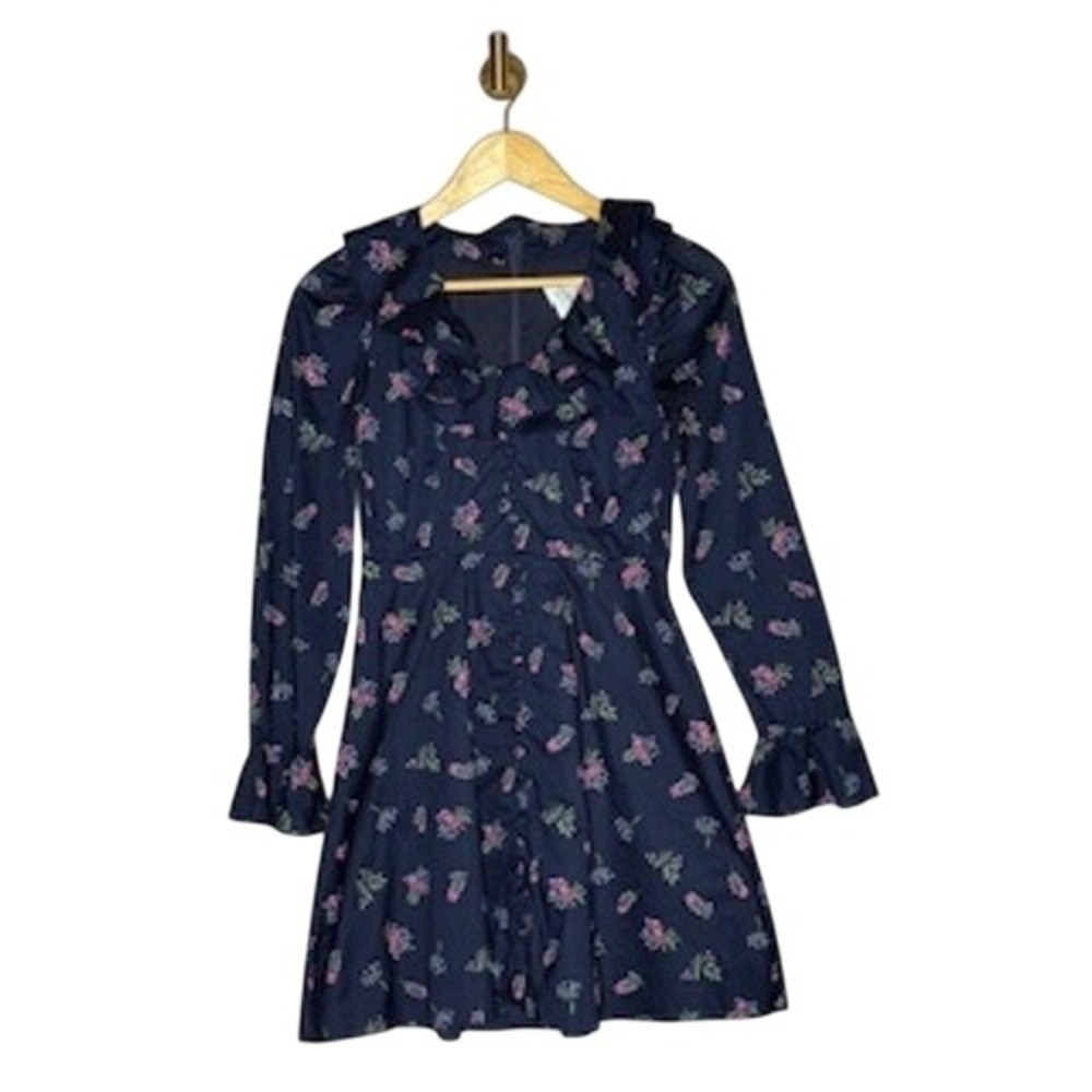 Hyacinth House Navy Floral Ruffle Mini Dress Women's XXS Cotton